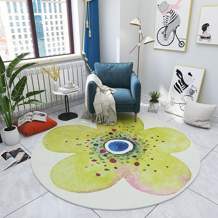 Lisslune | Multicolored Bedroom Rug Children Flower Rug Cotton Machine Wash Animal Friendly Area Rug