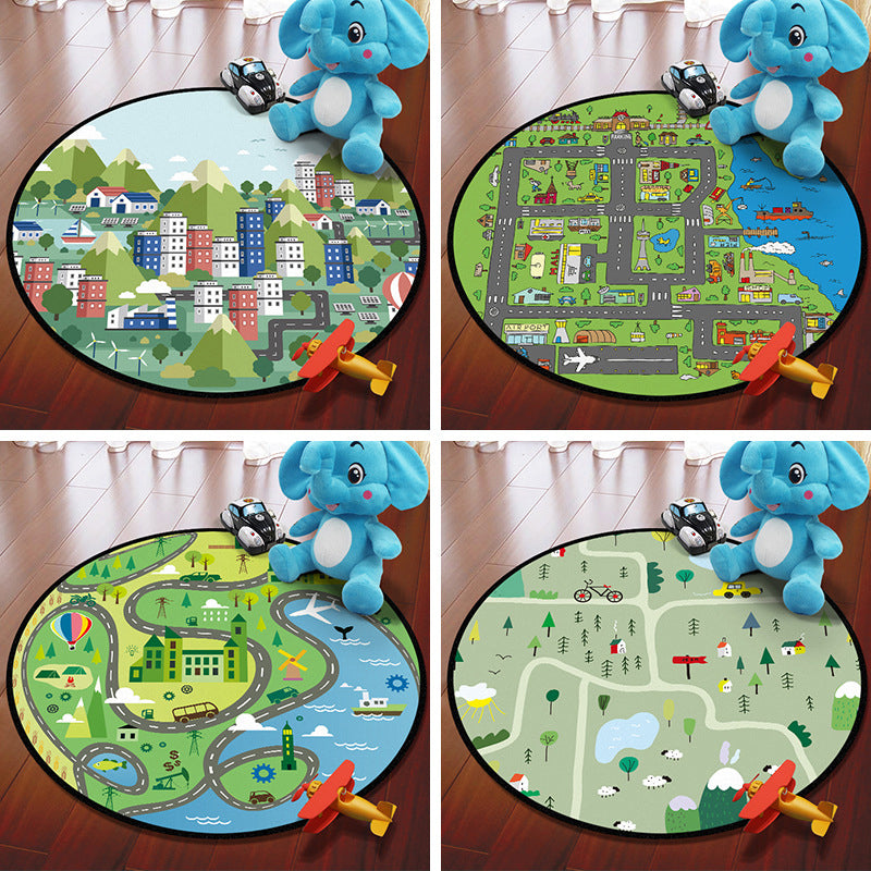 Lisslune | Multicolored Adventure Map Rug Synthetic Cartoon Rug Non-Slip Backing Stain Resistant Machine Washable Area Rug for Children's Room