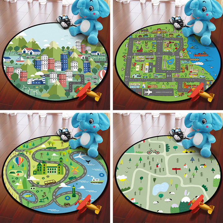 Lisslune | Multicolored Adventure Map Rug Synthetic Cartoon Rug Non-Slip Backing Stain Resistant Machine Washable Area Rug for Children's Room