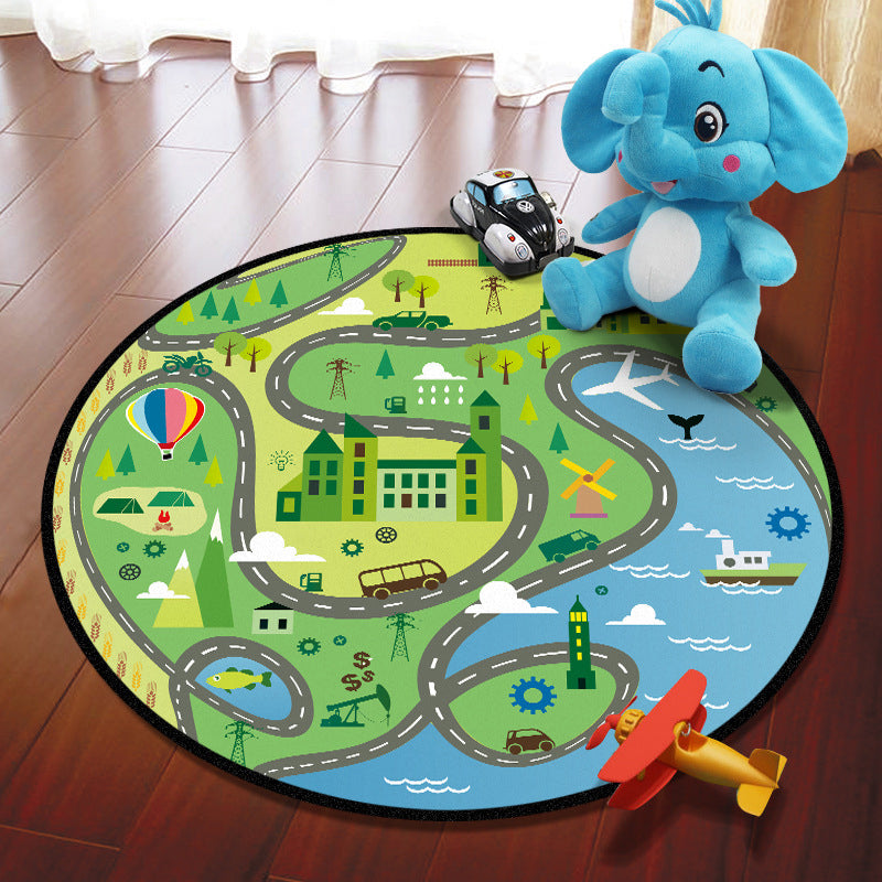 Lisslune | Multicolored Adventure Map Rug Synthetic Cartoon Rug Non-Slip Backing Stain Resistant Machine Washable Area Rug for Children's Room