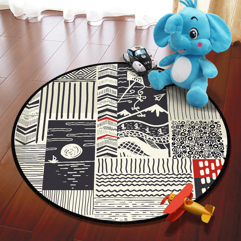 Lisslune | Multicolored Adventure Map Rug Synthetic Cartoon Rug Non-Slip Backing Stain Resistant Machine Washable Area Rug for Children's Room