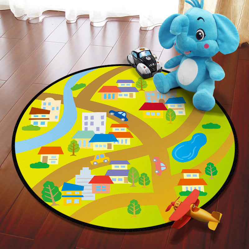 Lisslune | Multicolored Adventure Map Rug Synthetic Cartoon Rug Non-Slip Backing Stain Resistant Machine Washable Area Rug for Children's Room