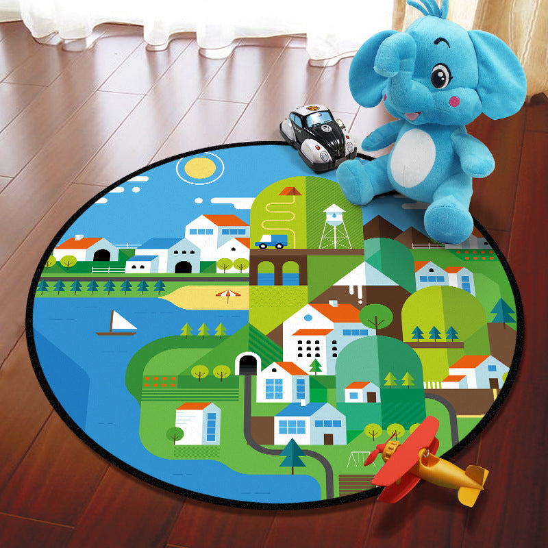 Lisslune | Multicolored Adventure Map Rug Synthetic Cartoon Rug Non-Slip Backing Stain Resistant Machine Washable Area Rug for Children's Room
