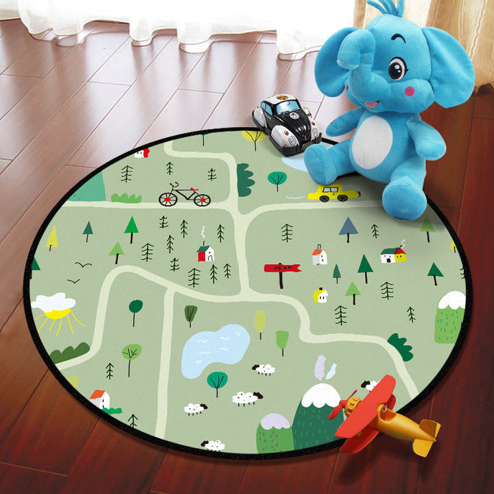 Lisslune | Multicolored Adventure Map Rug Synthetic Cartoon Rug Non-Slip Backing Stain Resistant Machine Washable Area Rug for Children's Room