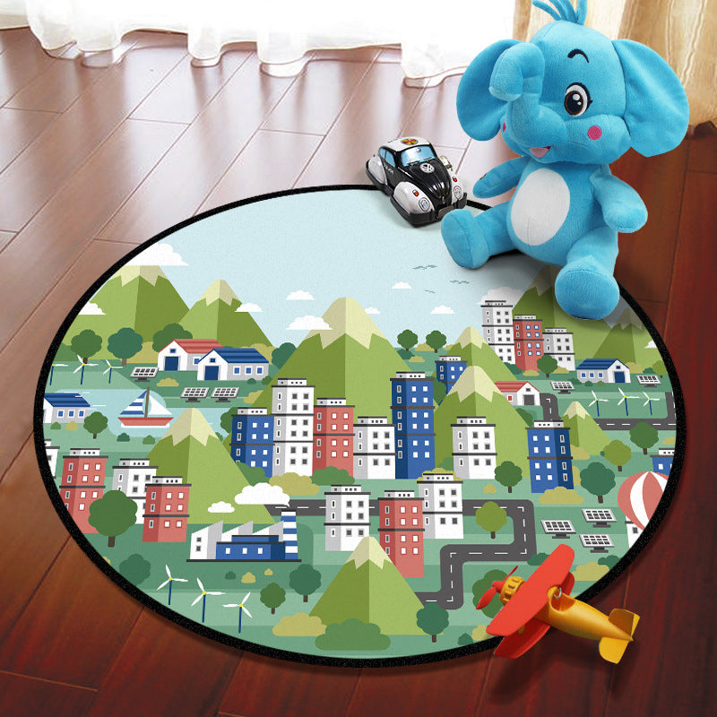 Lisslune | Multicolored Adventure Map Rug Synthetic Cartoon Rug Non-Slip Backing Stain Resistant Machine Washable Area Rug for Children's Room