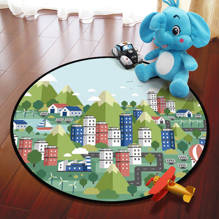 Lisslune | Multicolored Adventure Map Rug Synthetic Cartoon Rug Non-Slip Backing Stain Resistant Machine Washable Area Rug for Children's Room