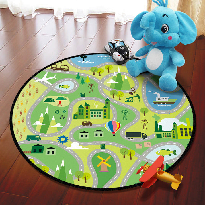 Lisslune | Multicolored Adventure Map Rug Synthetic Cartoon Rug Non-Slip Backing Stain Resistant Machine Washable Area Rug for Children's Room