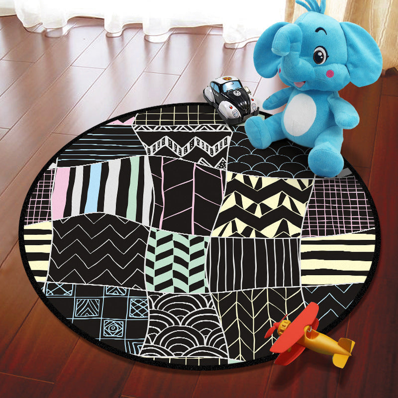 Lisslune | Multicolored Adventure Map Rug Synthetic Cartoon Rug Non-Slip Backing Stain Resistant Machine Washable Area Rug for Children's Room
