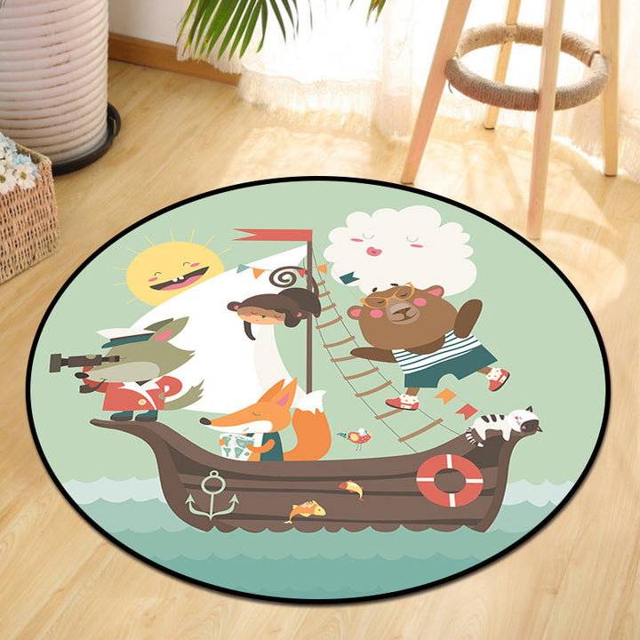 Lisslune | Cute Animal Picnic Drawing Carpet Multi-Color Children's Art Carpet Synthetic Non-Slip Machine Washable Stain Resistant Carpet for Children's Room