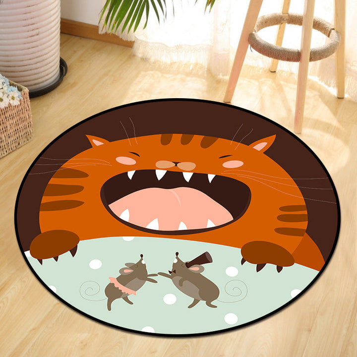 Lisslune | Cute Animal Picnic Drawing Carpet Multi-Color Children's Art Carpet Synthetic Non-Slip Machine Washable Stain Resistant Carpet for Children's Room