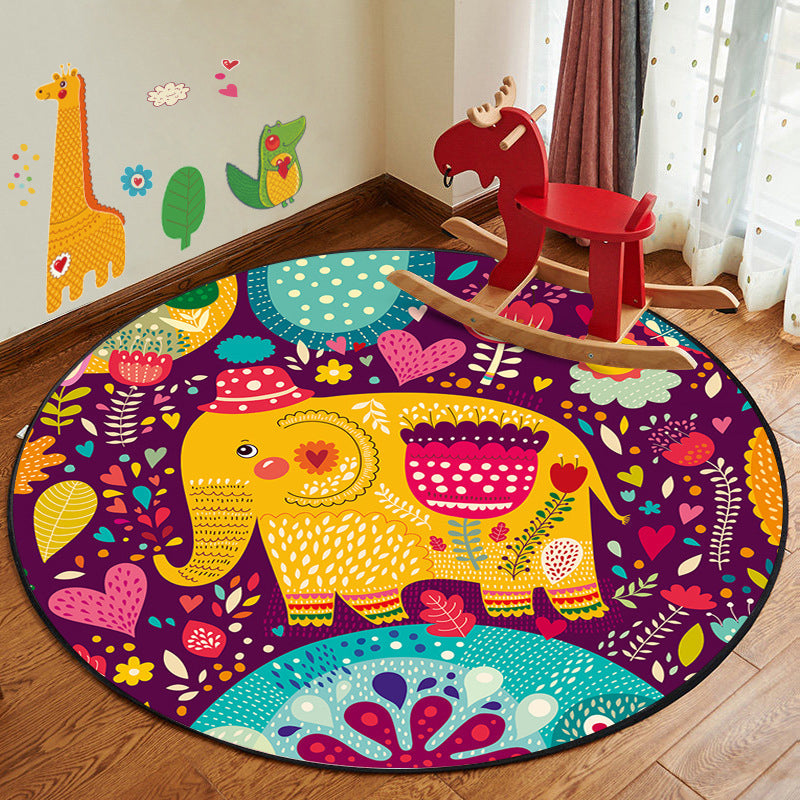 Lisslune | Leather and Play Cartoon Rug Multi Color Animal Pattern Rug Pet Friendly Anti-Slip Back Washable Rug for Children