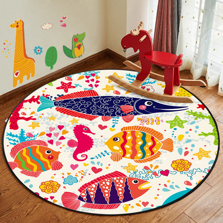 Lisslune | Leather and Play Cartoon Rug Multi Color Animal Pattern Rug Pet Friendly Anti-Slip Back Washable Rug for Children