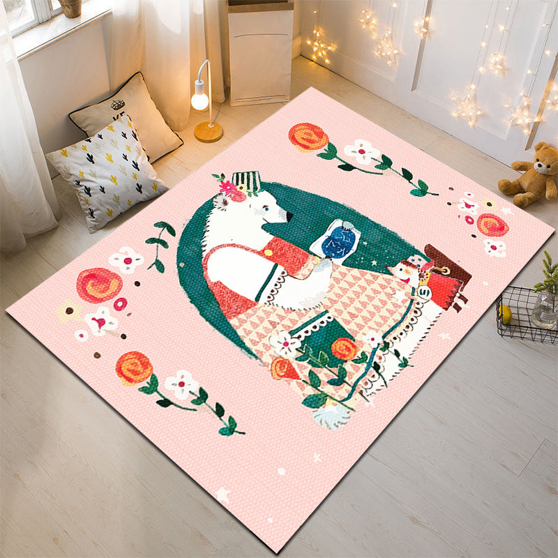 Lisslune | Nordic Style Animal Rug Multicolor Synthetic Carpet Washable Stain Resistant Non-Slip Rug for Children's Room