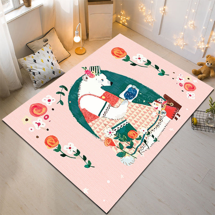Lisslune | Nordic Style Animal Rug Multicolor Synthetic Carpet Washable Stain Resistant Non-Slip Rug for Children's Room