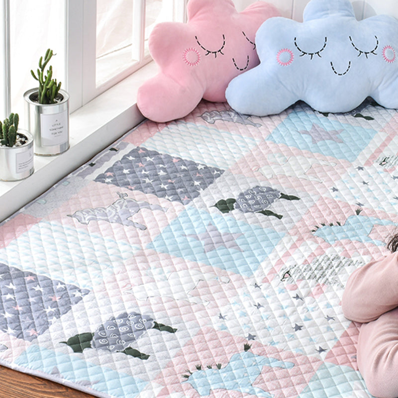 Lisslune | Soft Animal Print Quilted Rug Multi Color Cartoon Rug Cotton Easy Care Rug for Children's Room