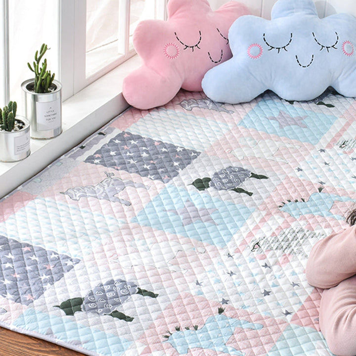 Lisslune | Soft Animal Print Quilted Rug Multi Color Cartoon Rug Cotton Easy Care Rug for Children's Room