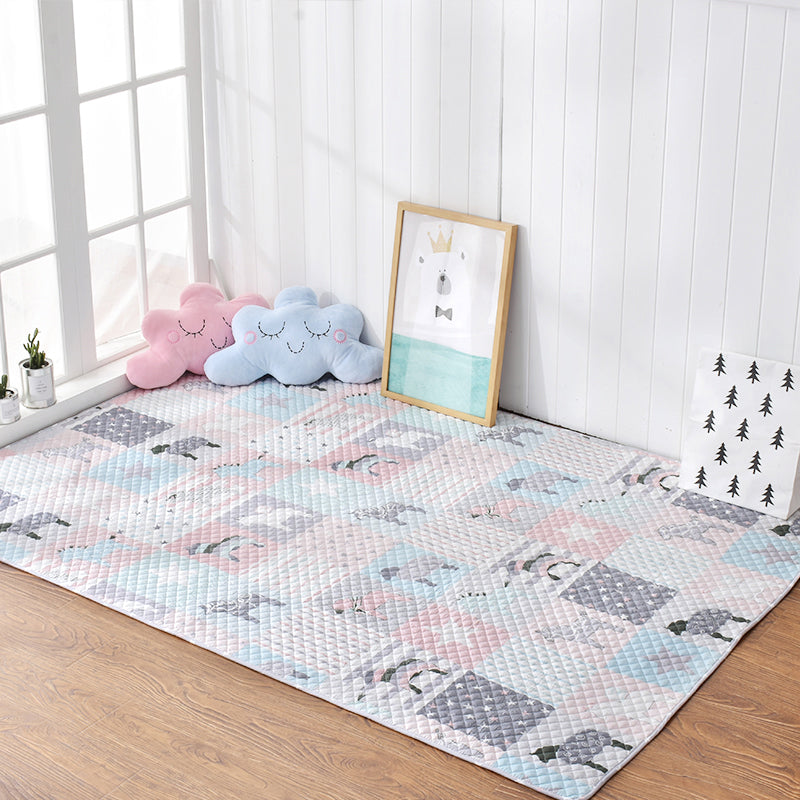 Lisslune | Soft Animal Print Quilted Rug Multi Color Cartoon Rug Cotton Easy Care Rug for Children's Room