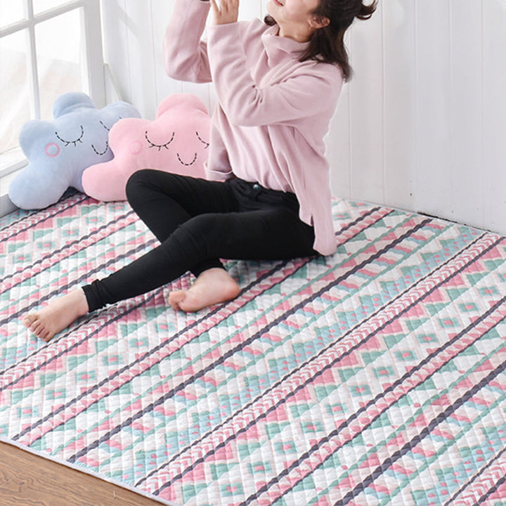 Lisslune | Soft Animal Print Quilted Rug Multi Color Cartoon Rug Cotton Easy Care Rug for Children's Room
