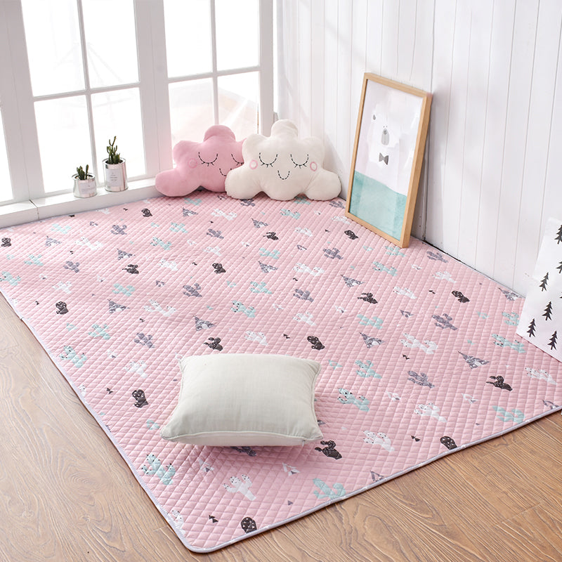 Lisslune | Soft Animal Print Quilted Rug Multi Color Cartoon Rug Cotton Easy Care Rug for Children's Room