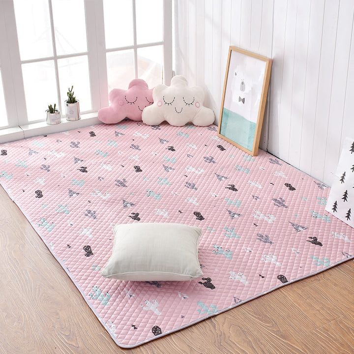 Lisslune | Soft Animal Print Quilted Rug Multi Color Cartoon Rug Cotton Easy Care Rug for Children's Room
