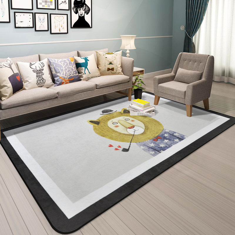 Lisslune | Cartoon Animal Gentleman Rug Multicolor Polypropylene Rug Washable Pet Friendly Non-Slip Underlay Rug for Living Room
