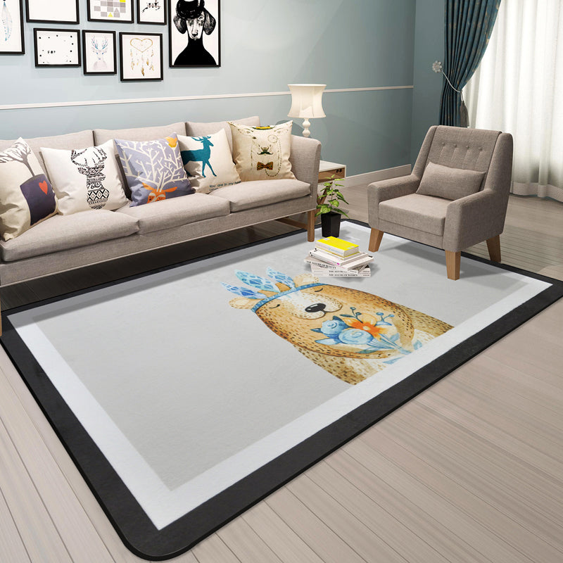 Lisslune | Cartoon Animal Gentleman Rug Multicolor Polypropylene Rug Washable Pet Friendly Non-Slip Underlay Rug for Living Room