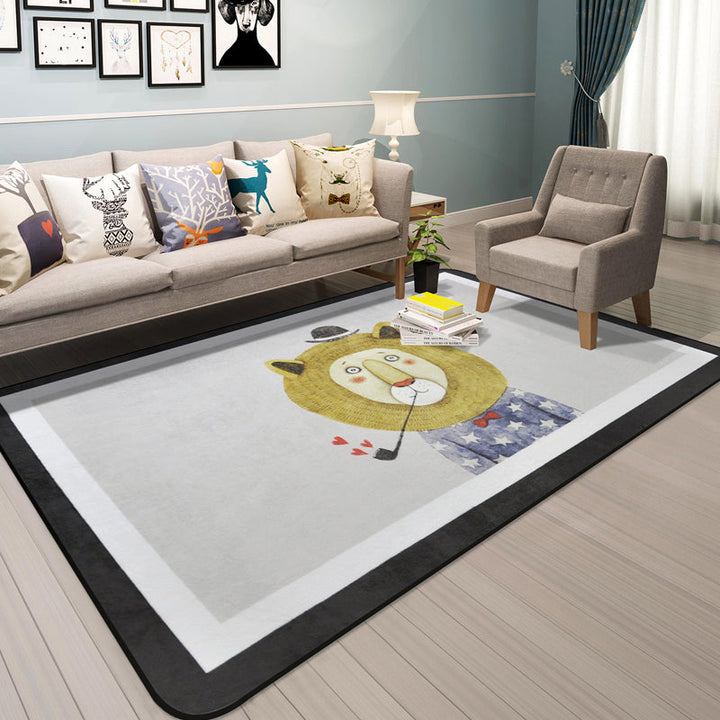Lisslune | Cartoon Animal Gentleman Rug Multicolor Polypropylene Rug Washable Pet Friendly Non-Slip Underlay Rug for Living Room