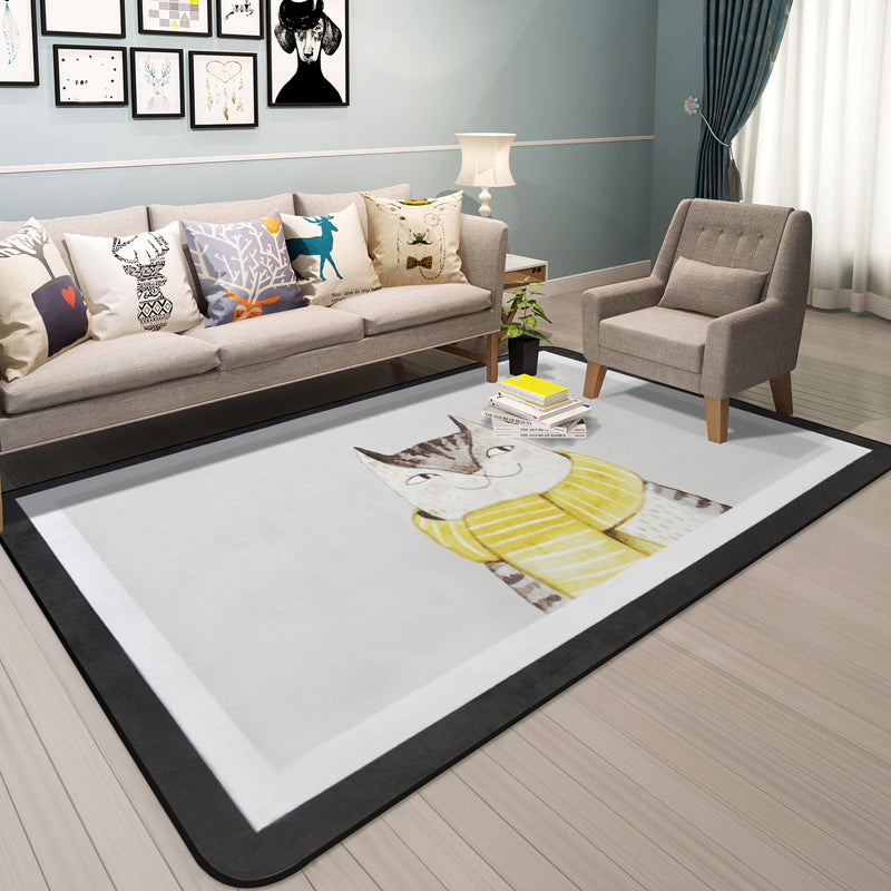 Lisslune | Cartoon Animal Gentleman Rug Multicolor Polypropylene Rug Washable Pet Friendly Non-Slip Underlay Rug for Living Room