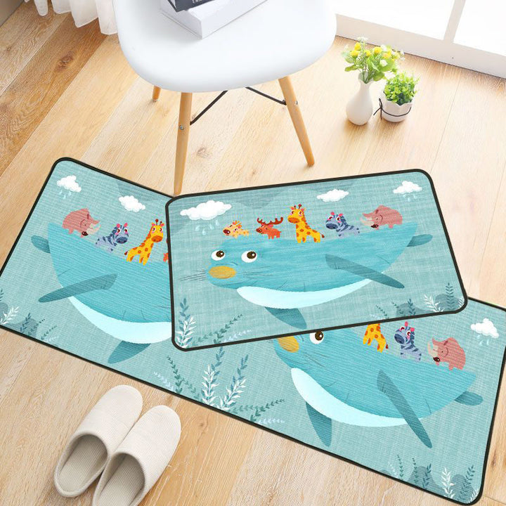 Lisslune | Childlike Animal Pattern Carpet Multicolored Cartoon Carpet Synthetic Non-Slip Machine Washable Stain Resistant Carpet for the Children's Room