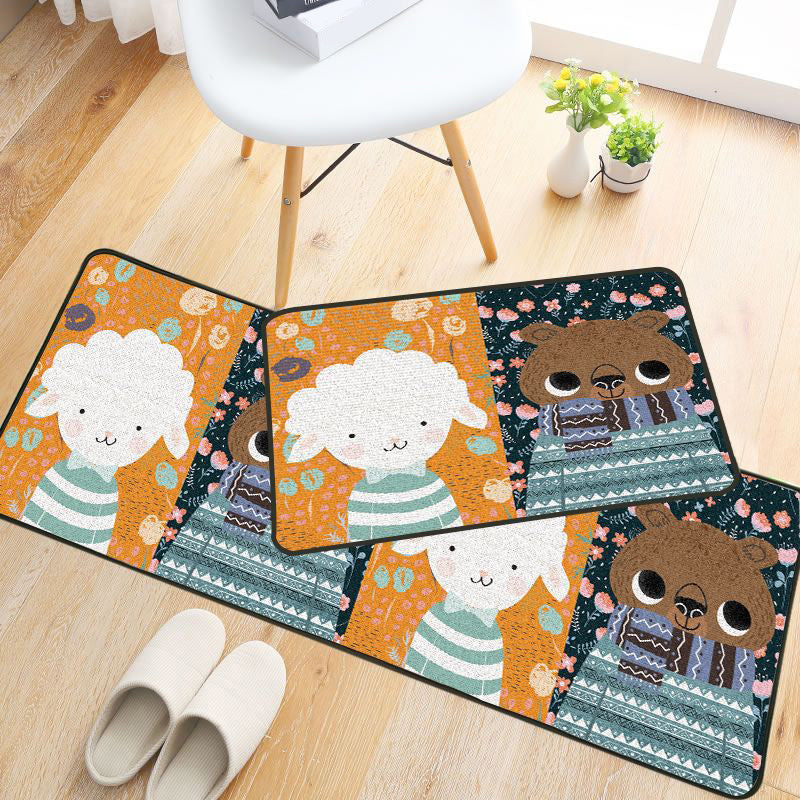 Lisslune | Childlike Animal Pattern Carpet Multicolored Cartoon Carpet Synthetic Non-Slip Machine Washable Stain Resistant Carpet for the Children's Room
