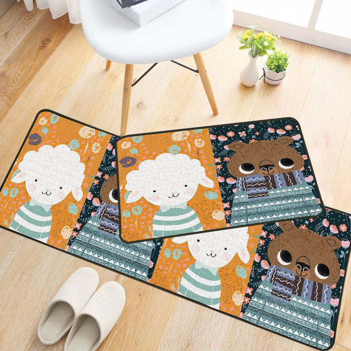 Lisslune | Childlike Animal Pattern Carpet Multicolored Cartoon Carpet Synthetic Non-Slip Machine Washable Stain Resistant Carpet for the Children's Room