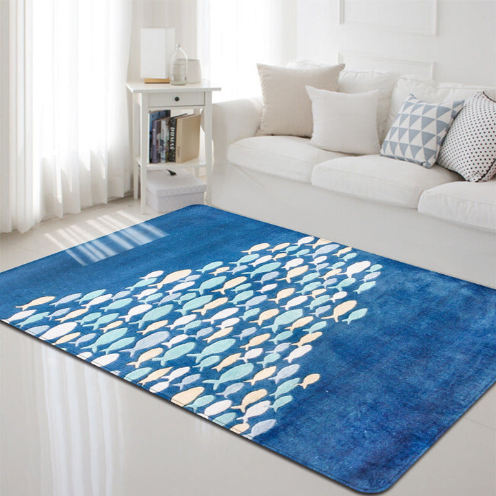 Lisslune | Multi-Color Marine Life Rug Polyester Nordic Rug Washable Pet-Friendly Non-Slip Rug for the Living Room