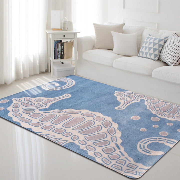 Lisslune | Multi-Color Marine Life Rug Polyester Nordic Rug Washable Pet-Friendly Non-Slip Rug for the Living Room