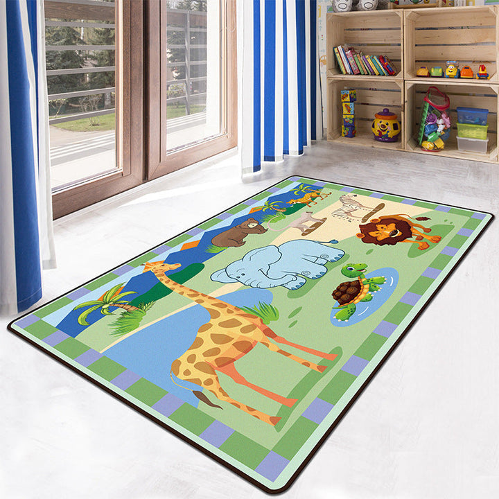 Lisslune | Educational Multicolor Zoo Print Rug Synthetic Cartoon Rug Non-Slip Play Mat for Children