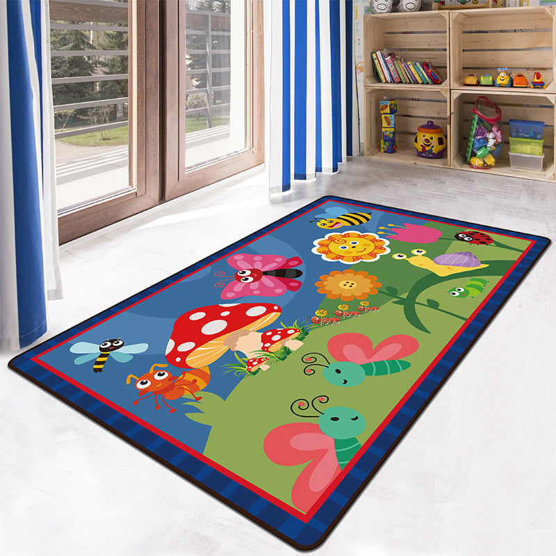 Lisslune | Educational Multicolor Zoo Print Rug Synthetic Cartoon Rug Non-Slip Play Mat for Children
