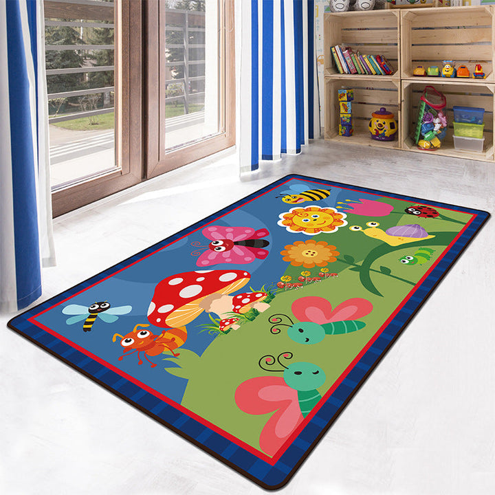 Lisslune | Educational Multicolor Zoo Print Rug Synthetic Cartoon Rug Non-Slip Play Mat for Children