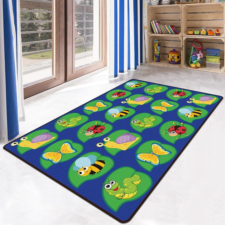 Lisslune | Educational Multicolor Zoo Print Rug Synthetic Cartoon Rug Non-Slip Play Mat for Children