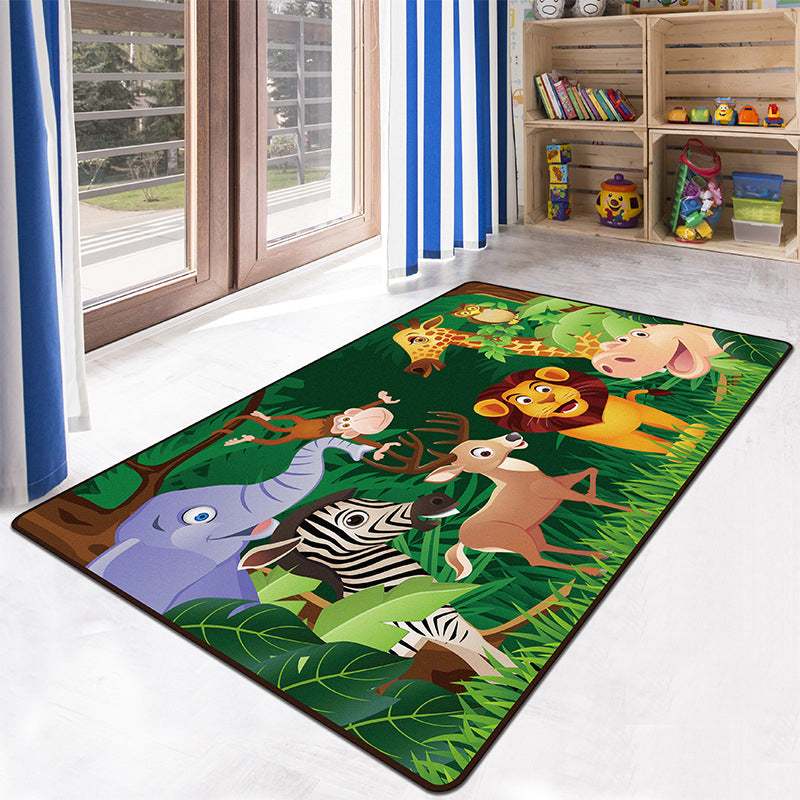 Lisslune | Educational Multicolor Zoo Print Rug Synthetic Cartoon Rug Non-Slip Play Mat for Children