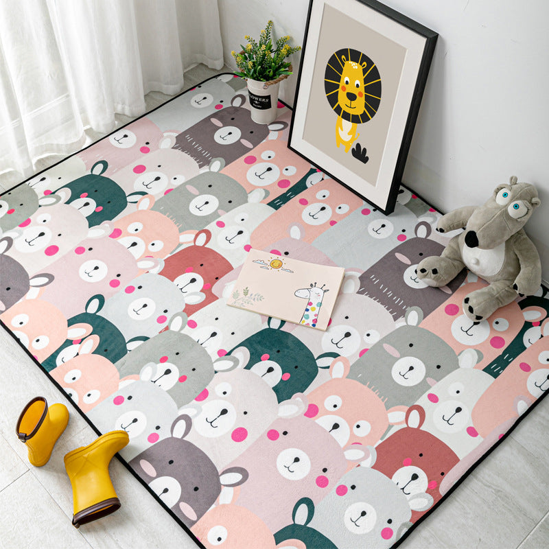 Lisslune | Multi-Color Kids Room Rug Cartoon Animal Indoor Rug Synthetic Washable Non-Slip Pet-Friendly Rug