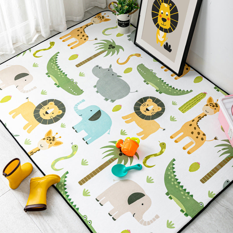 Lisslune | Multi-Color Kids Room Rug Cartoon Animal Indoor Rug Synthetic Washable Non-Slip Pet-Friendly Rug