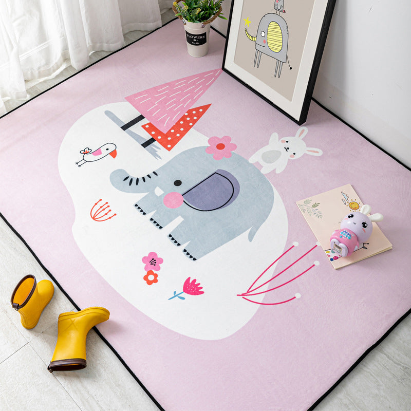 Lisslune | Multi-Color Kids Room Rug Cartoon Animal Indoor Rug Synthetic Washable Non-Slip Pet-Friendly Rug