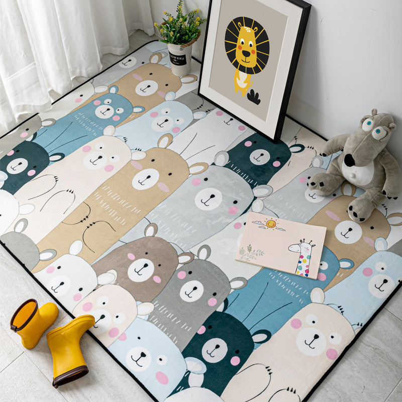 Lisslune | Multi-Color Kids Room Rug Cartoon Animal Indoor Rug Synthetic Washable Non-Slip Pet-Friendly Rug
