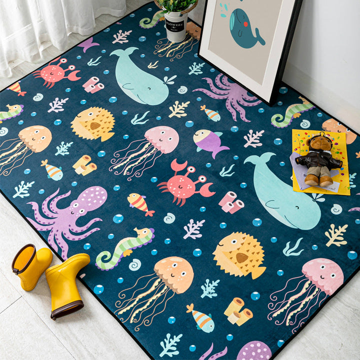Lisslune | Multi-Color Kids Room Rug Cartoon Animal Indoor Rug Synthetic Washable Non-Slip Pet-Friendly Rug