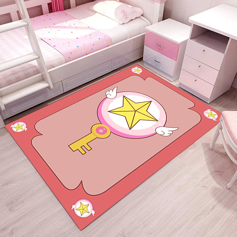 Lisslune | Girlish Pattern Carpet Multicolor Children Carpet Polyester Non-slip Back Stain-resistant Washable Rug for Bedroom