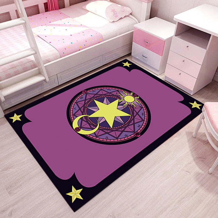 Lisslune | Girlish Pattern Carpet Multicolor Children Carpet Polyester Non-slip Back Stain-resistant Washable Rug for Bedroom