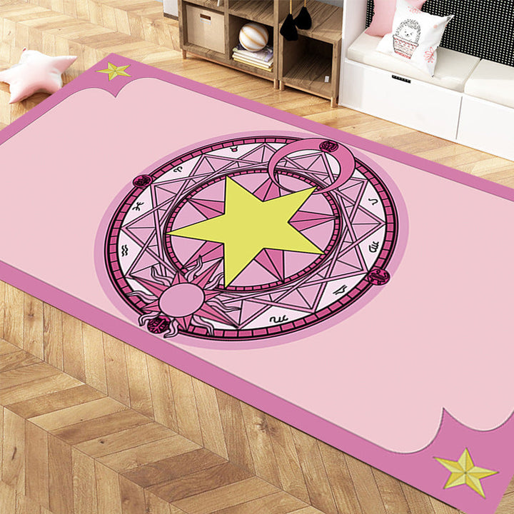Lisslune | Girlish Pattern Carpet Multicolor Children Carpet Polyester Non-slip Back Stain-resistant Washable Rug for Bedroom