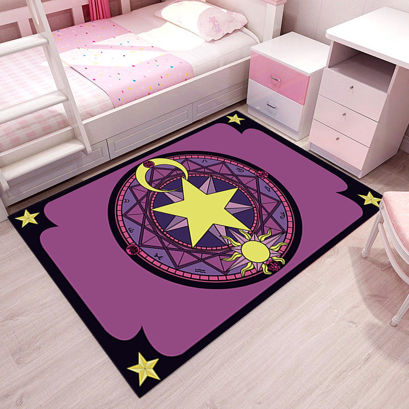 Lisslune | Girlish Pattern Carpet Multicolor Children Carpet Polyester Non-slip Back Stain-resistant Washable Rug for Bedroom