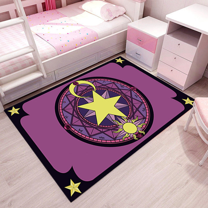 Lisslune | Girlish Pattern Carpet Multicolor Children Carpet Polyester Non-slip Back Stain-resistant Washable Rug for Bedroom