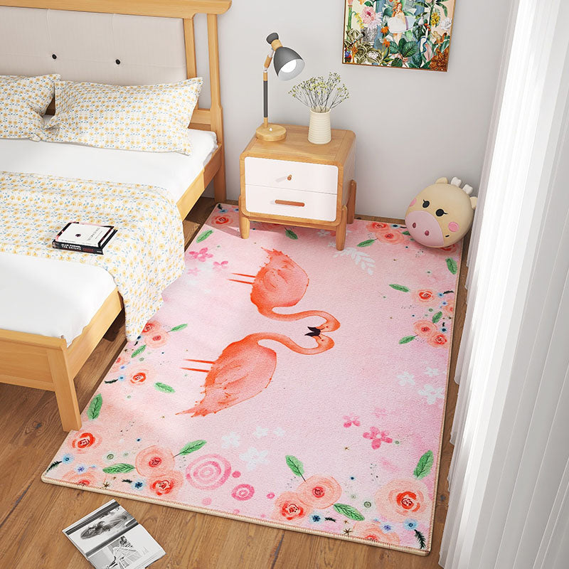 Lisslune | Scandinavian Girls Bedroom Carpet Multi-Color Botanical Rug Synthetic Machine Washable Stain-Resistant Non-Slip Back Rug