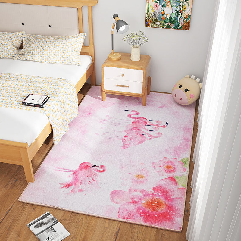 Lisslune | Scandinavian Girls Bedroom Carpet Multi-Color Botanical Rug Synthetic Machine Washable Stain-Resistant Non-Slip Back Rug